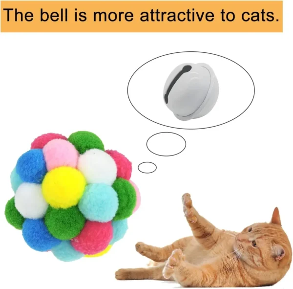 3/60pcs Cat Toys Balls with Bells , Color Cat Pom Pom Balls,Tinsel Sparkle Balls,Interactive Toy for Indoor Cats Kitten 2