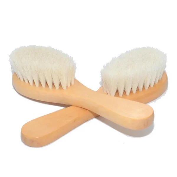 Baby Hair Brush With Wooden Handle And Super Soft Pure Natural Wool Bristles For Newborns & Toddlers Infant Comb Head Massager 2