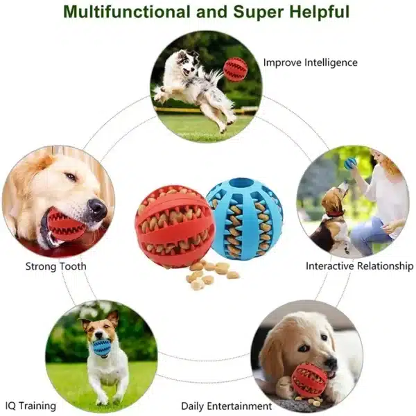 Dog Toy Ball Interactive Elasticity Puppy Chew Toy Nontoxic Bite Resistant Dog Pet Food Treat Feeder Chew Tooth Cleaning Ball 2