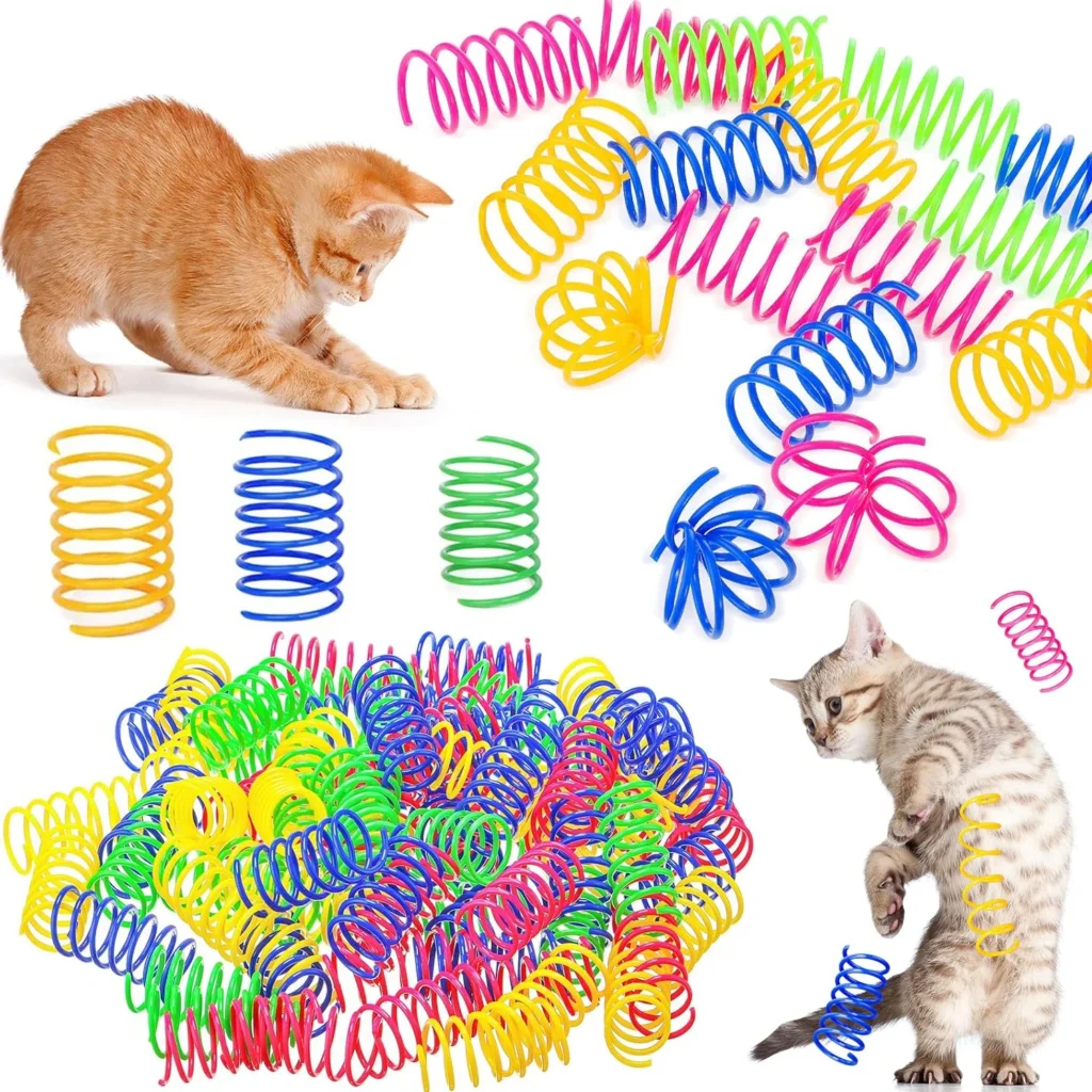 4/200Pcs Cat Spring Toy, Cat Spiral Toys Interactive for Indoor Colorful Cats Plastic Springs Coil for Kitten Hunting Swatting 1