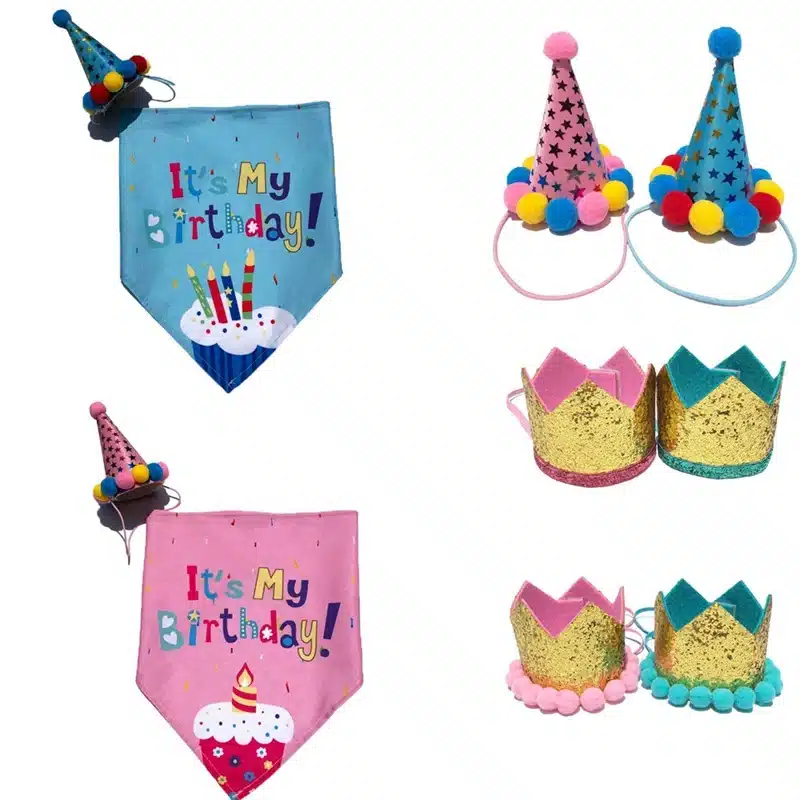 Pet Birthday Hats for Boys Girls Holiday Party Apparel Accessories for Small Medium Large Puppies Cats Doggies Cone Hat Bandana 1