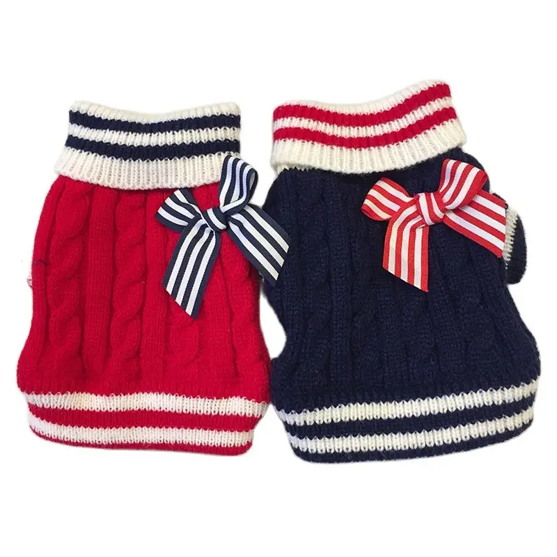 Small Dog Cat Knited Sweater Jumper with Bow Design Puppy Hoodie Winter Warm Clothes Apparel 1