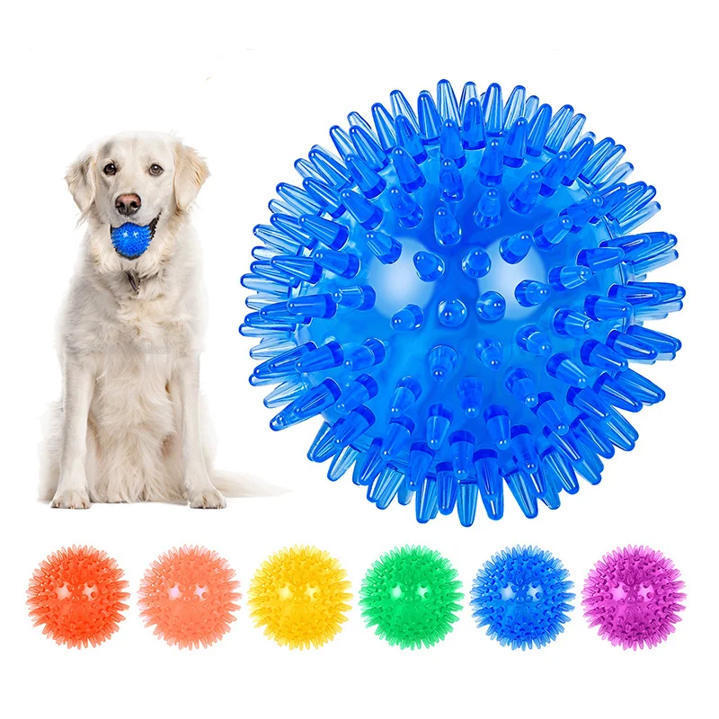 Pet Dog Toys Cat Puppy Sounding Toy Polka Squeaky Tooth Cleaning Ball TPR Training Pet Teeth Chewing Toy Thorn Balls Accessories 1