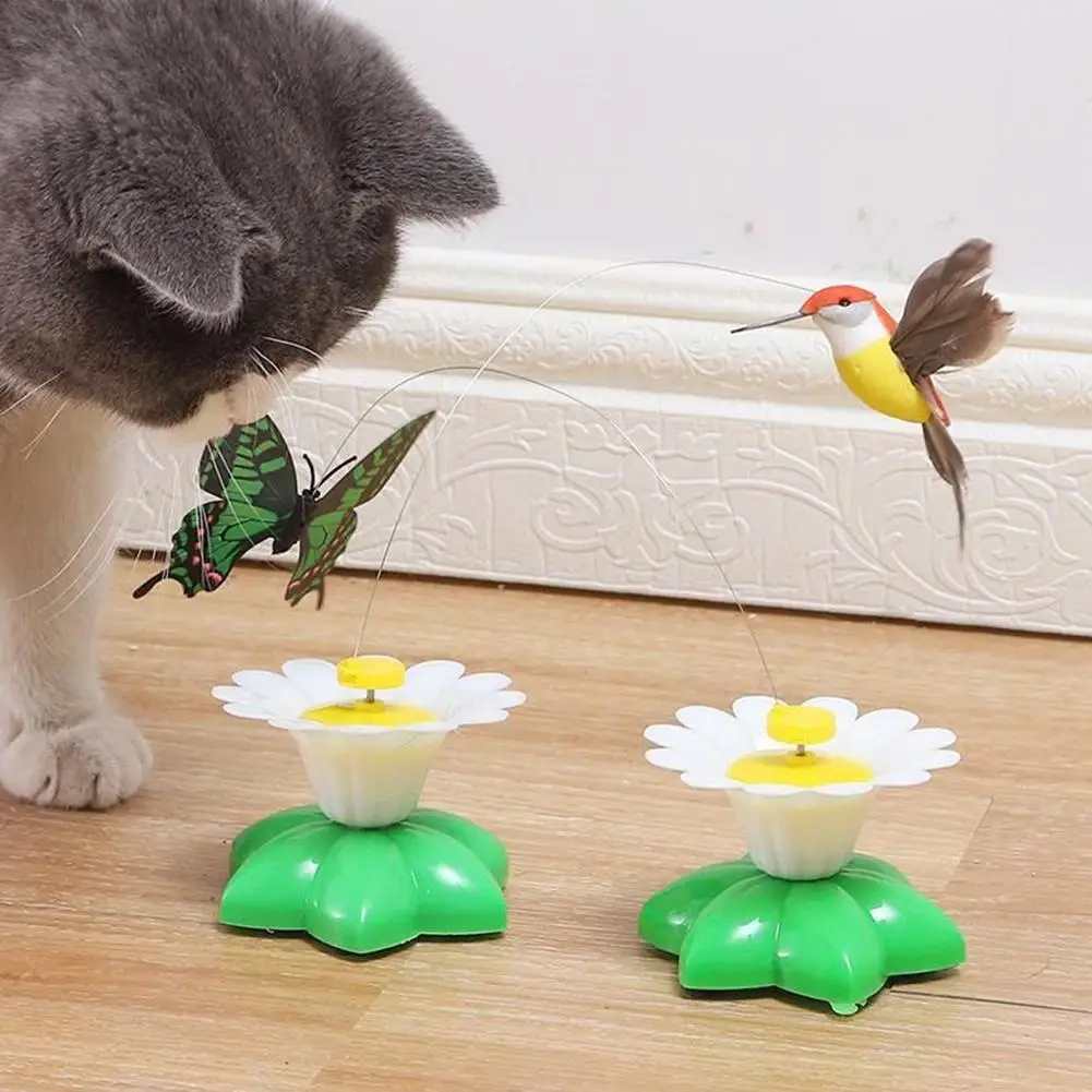 1PCS Electric Butterfly Cat Toy Shake Rotating Flying Automatic Humming Bird Intelligence Training Funny Pet Toys Random Color 1