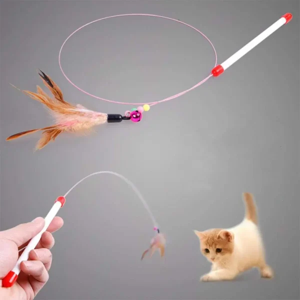 1pc Pet Teaser Cat Toy Steel Wire Feather Interactive Cat Stick Training,Kitten Wand Toys with Beads Bells 3