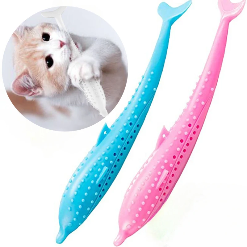 Cat Teeth Brushing Toy Teeth Cleaning Cat Stick Fish-shaped Silicone Toy Chew Resistant Interactive Toys Catnip Pet Supplies 1