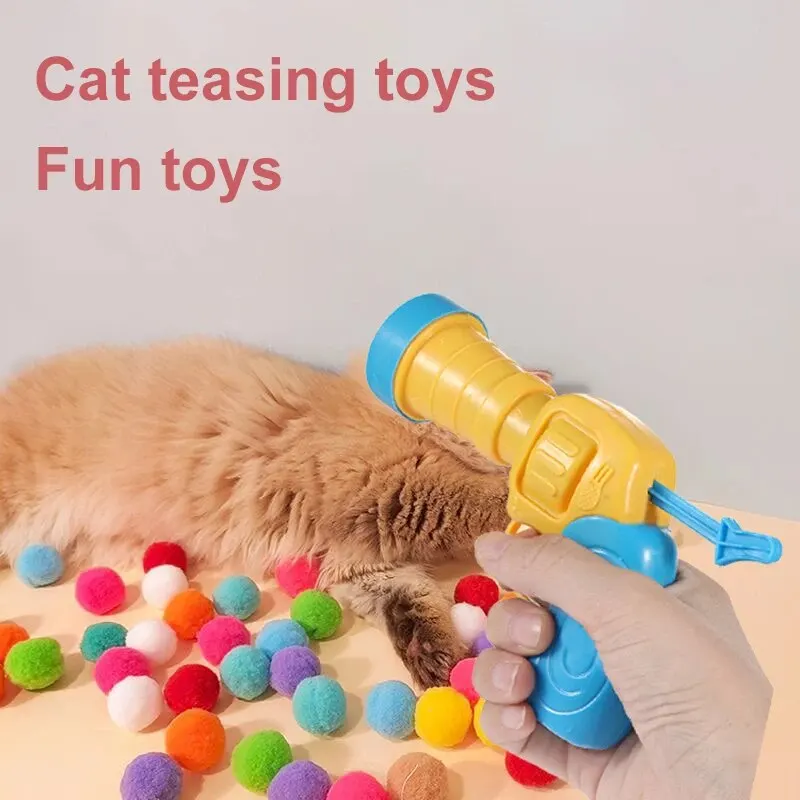 1 Set Cat Plush Toy Gun Plush Launcher Silent Interactive Tool Mini Shooting Gun Games Stretch Plush Ball Toys Pet Supplies 1