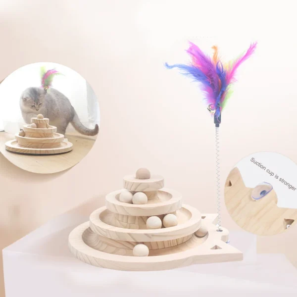 Wooden 2/3 Levels Pet cat Toy Tower Tracks Disc cat Intelligence Amusement Triple Play Disc Cat toys ball Training Toys 3