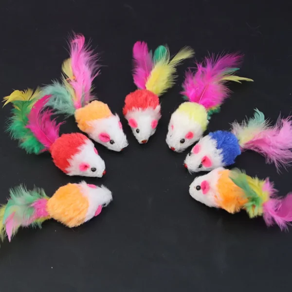 1pcs Cat Toys Interactive Cute Soft Fleece False Mouse Colorful Feather Funny Playing Training Toy for Cats Kitten Pet Supplies 2