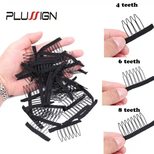 Plussign Top Quality 10pcs Stainless Steel Wig Comb For Making Wigs Lace Wig Cap Tools Hair Foudation 6 Teeth Wig Comb Clip 1