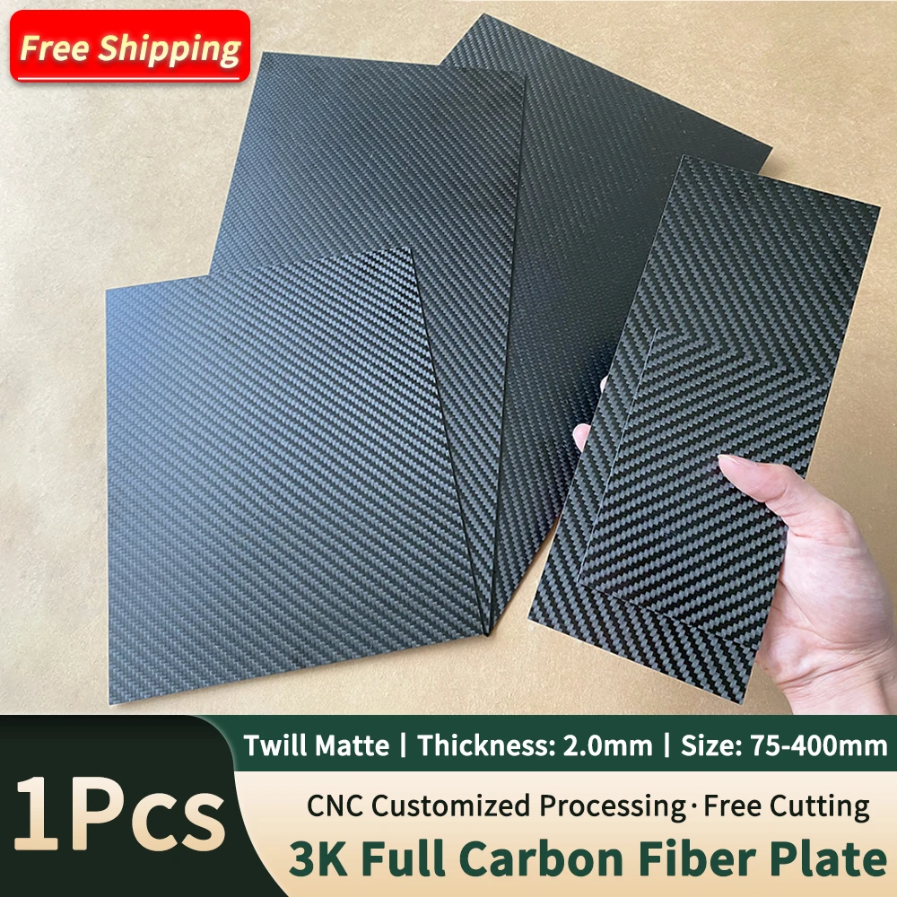 1PCS 2mm 3K Twill Matte Carbon Fiber Sheet 100% Pure Carbon Panel Board Anti-UV 75-400mm Carbon Fiber High-quality Model Materia 1