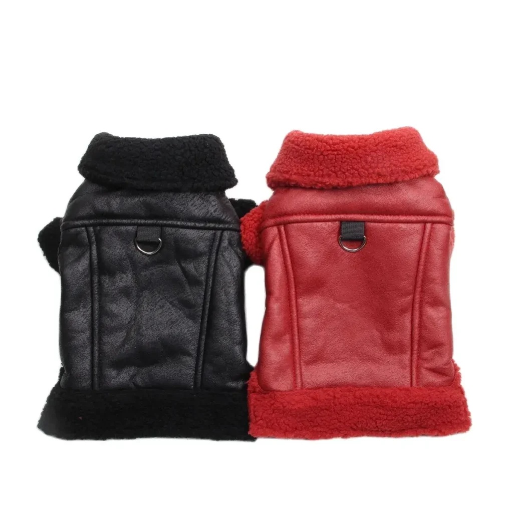 Winter Dog Coat Faux Leather Fleece Warm Pet Puppy Warm Clothing Apparel Outfit 1