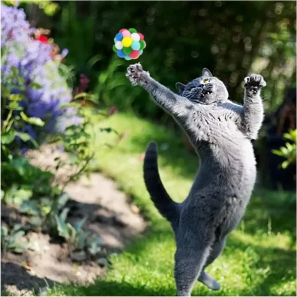 3/60pcs Cat Toys Balls with Bells , Color Cat Pom Pom Balls,Tinsel Sparkle Balls,Interactive Toy for Indoor Cats Kitten 3