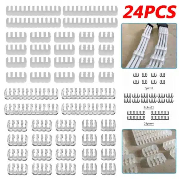 24pcs Cable Comb Organizer Acrylic for 3.0-3.6mm PC Power Cables Wiring 6/8/24 Pin Computer Cable Manager Clamp Clips 1
