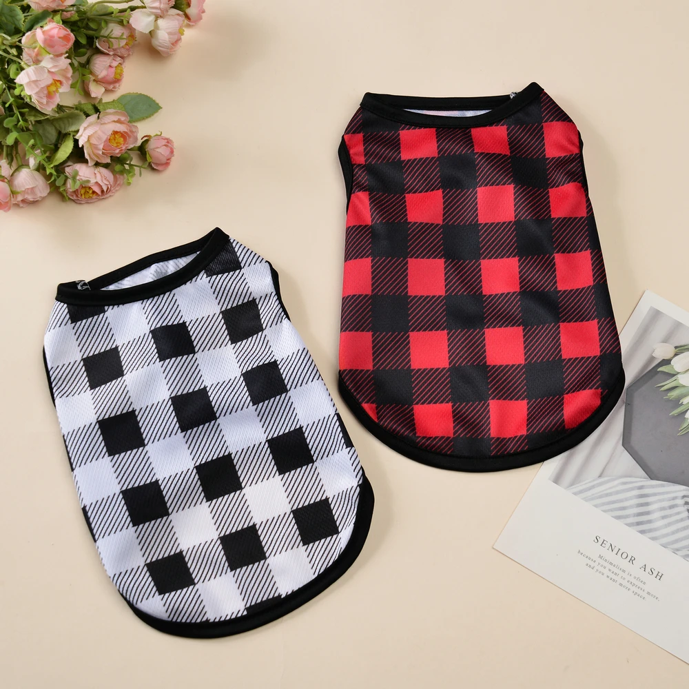 Plaid Print Dog Clothes Summer Cooling Vest For Small Dogs Cats Mesh Breathable Puppy T-shirt Apparel Bulldog Pet Cheap Clothing 1