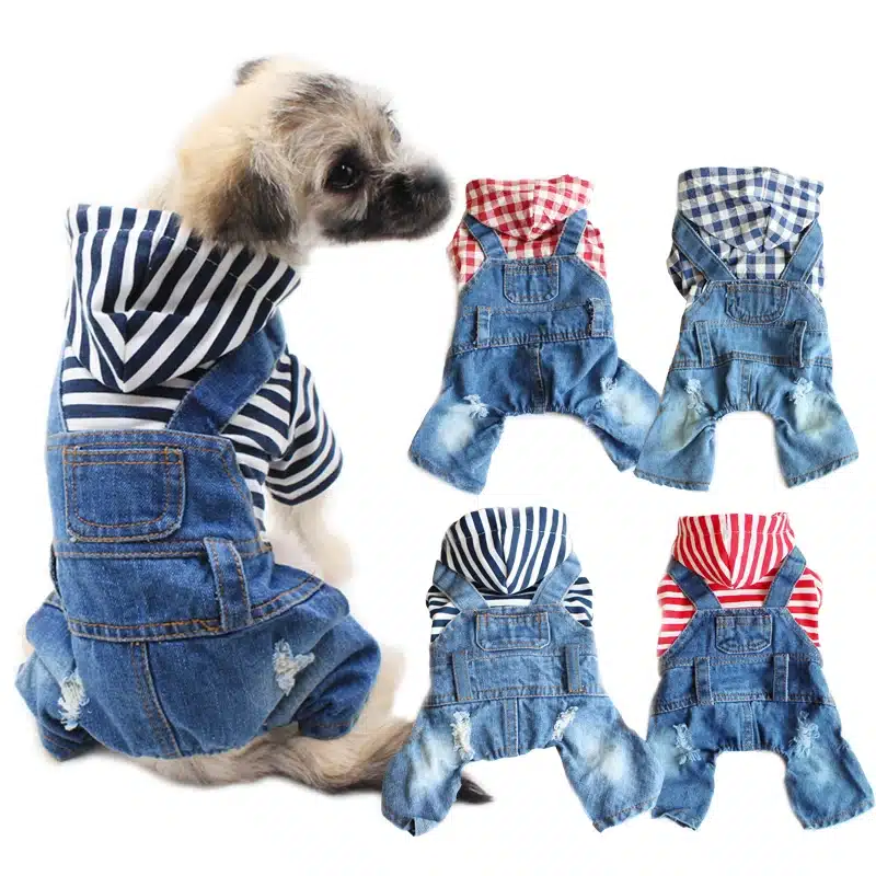 Spring Pet Dog Jumpsuit Denim Overalls for Dogs Plaid Jeans Jacket Pants Suit Onesies Small Dog Clothes Yorkie Chihuahua Apparel 1