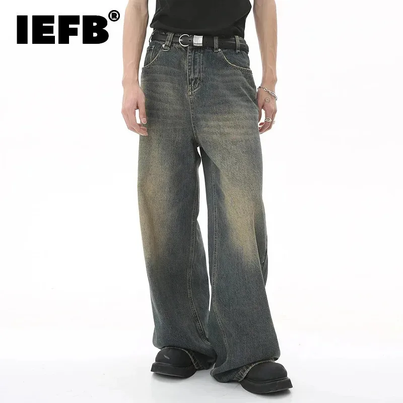 IEFB Summer Men's Denim Pants Old Blue Washed Male Jeans Straight Casual Menwear Loose Wide Leg Trousers New Fashion 9C354 1