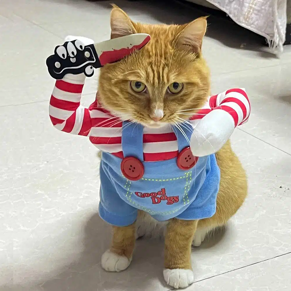 Funny Pet Clothes Halloween Cat Costumes Cosplay Shirt Dog Jumpsuit Deadly Doll Set Puppy Kitten Apparel Party Gifts Supplies 1