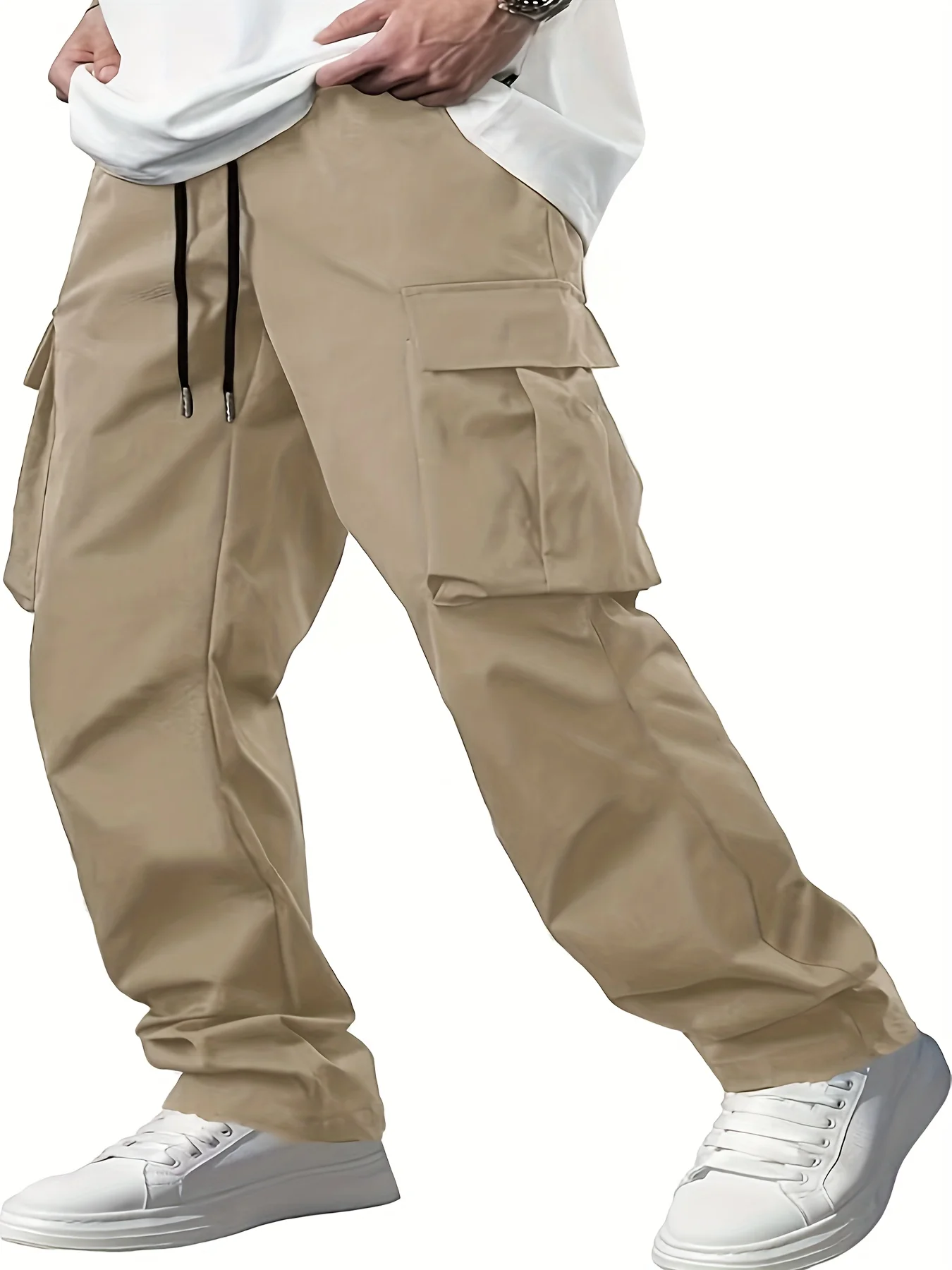 2025new men's workwear pants, European and American men's loose straight casual pants, men's workwear pocket pants 1