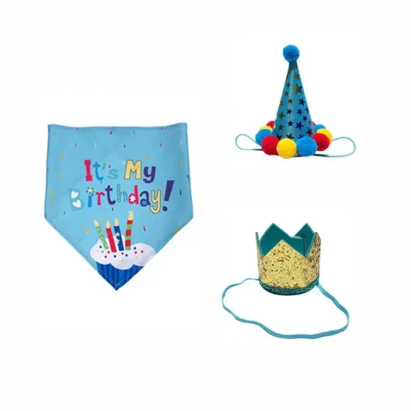 Pet Birthday Hats for Boys Girls Holiday Party Apparel Accessories for Small Medium Puppies Cats Doggies Cone Hat Bandana 3