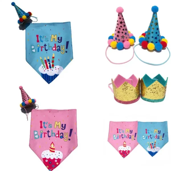 Pet Birthday Hats for Boys Girls Holiday Party Apparel Accessories for Small Medium Puppies Cats Doggies Cone Hat Bandana 1