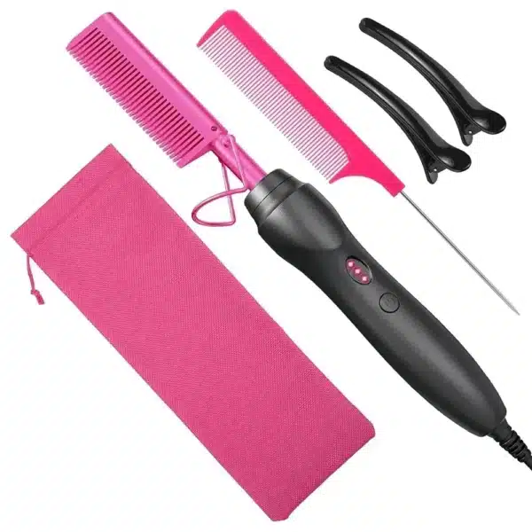 Pink Hot Comb Electric Hot Comb Heating Pressing Hair Straightening Iron for Hair Beard Wigs Wet and Dry Hair Styling Tools 1