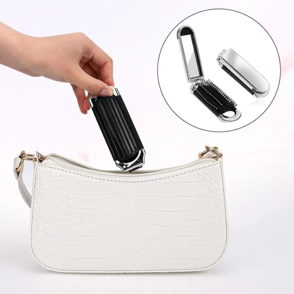 CALIYI 1PCS Folding Mini Pocket Hair Comb with Mirror Portable Massage Comb Brush for Salon Travel Outdoor Makeup Styling Tools 4