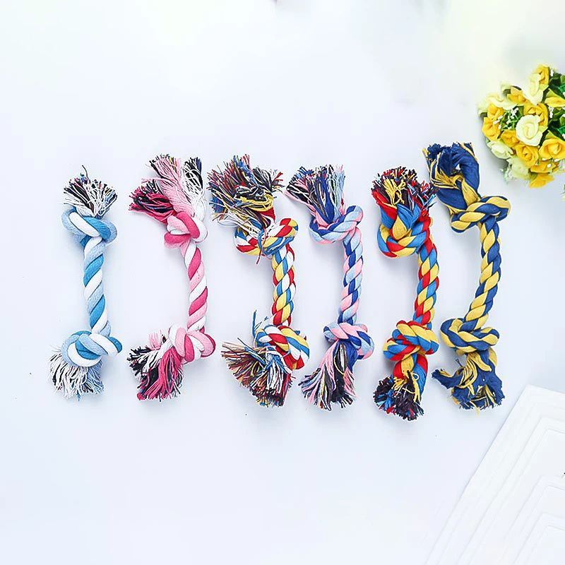 Random Color Pet Dog Toy Bite Rope Double Knot Cotton Rope Funny Cat Toy Bite Resistant and Sharp Teeth Pet Supplies Puppy Toys 1