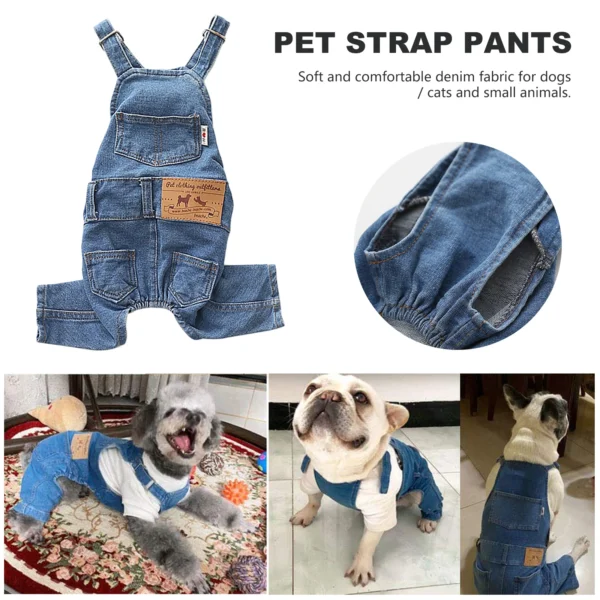 Dog Denim Jumpsuit Fashion Pet Jean Overalls Comfortable Puppy Costumes Pet Pants Apparel for Small Medium Dogs and Cats 4