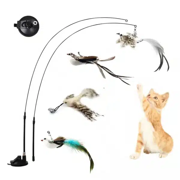 Simulation Bird Interactive Funny Cat Stick Toy Furry Feather Bird With Bell Sucker Cat Stick Toy Kitten Playing Pet Accessories 6