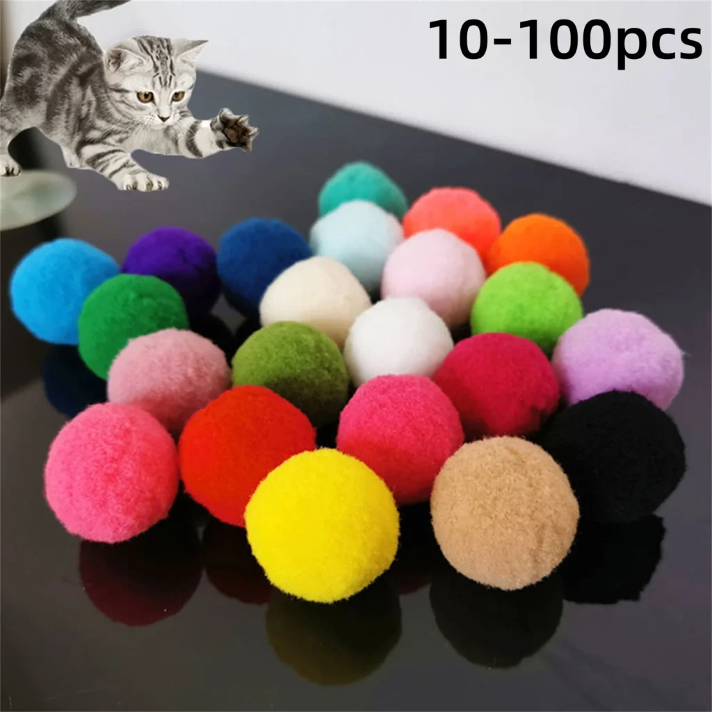 10/50/100Pcs Cats Polyester Plush Balls Interactive Play Training Toy Cat Toy Ball Creative Colorful Interactive Cat Chew Toys 1