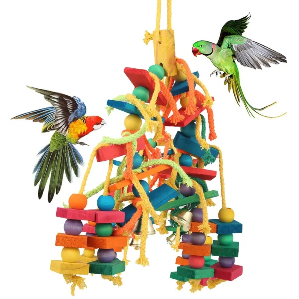 Wood Parrot Bird Toys Love Bird Cage Funny Training Bird Toys Cotton Rope Parrot Toy Bite Resistant Bird Tearing Toy Pet Product 2