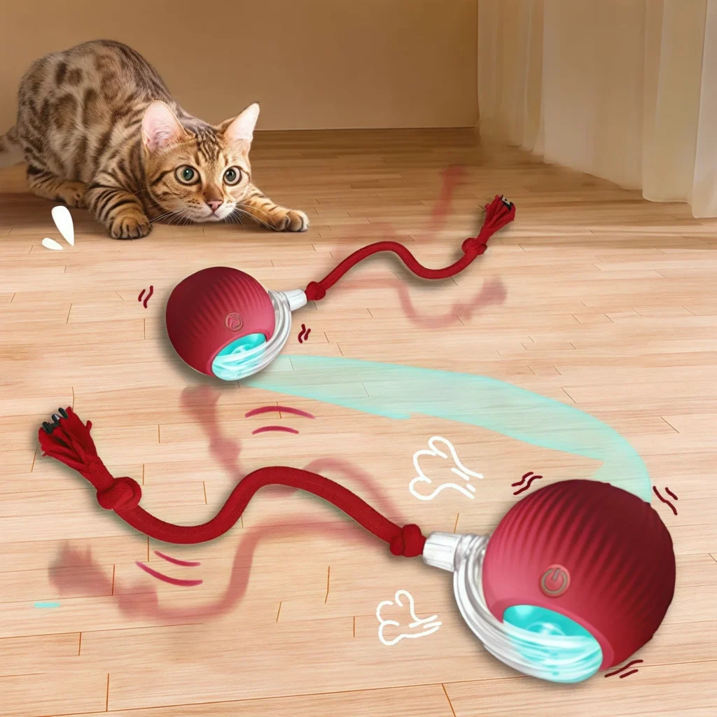 Cat Interactive Ball Toy Automatic Rolling Ball Faux Tail Rechargeable Smart Pet Electric Toy Dog Cat Training Imitate Mouse 1