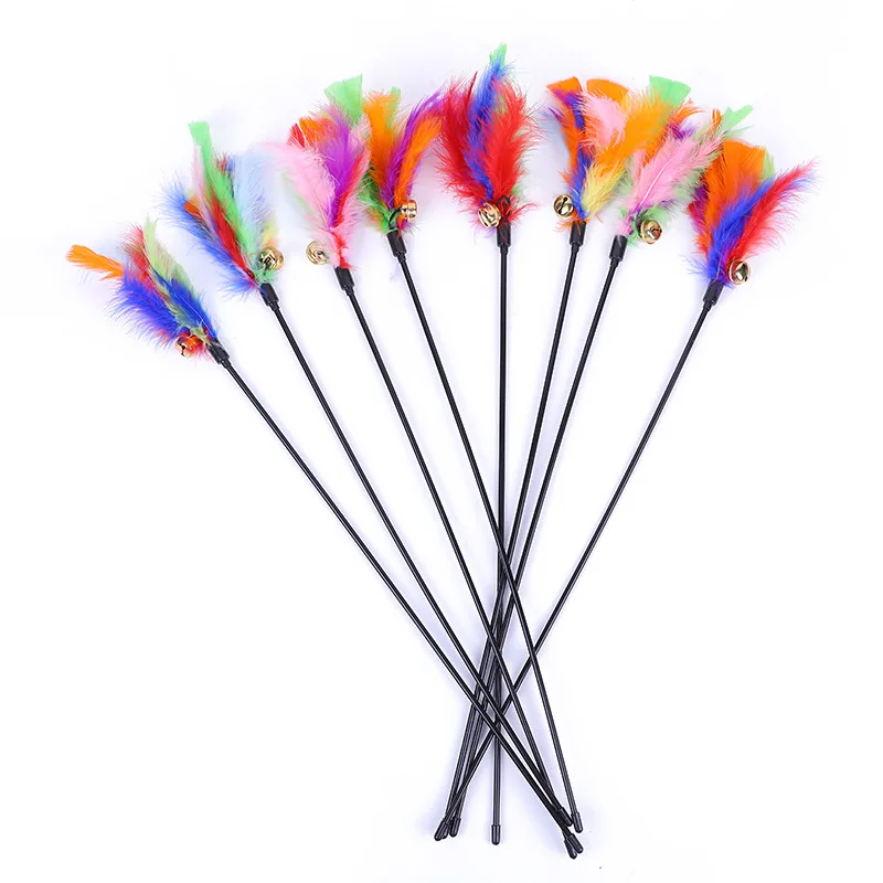 5pcs Funny Kitten Cat Teaser Interactive Toy Rod with Bell and Feather Toys For Pet Cats Stick Wire Chaser Wand Toy Random Color 1