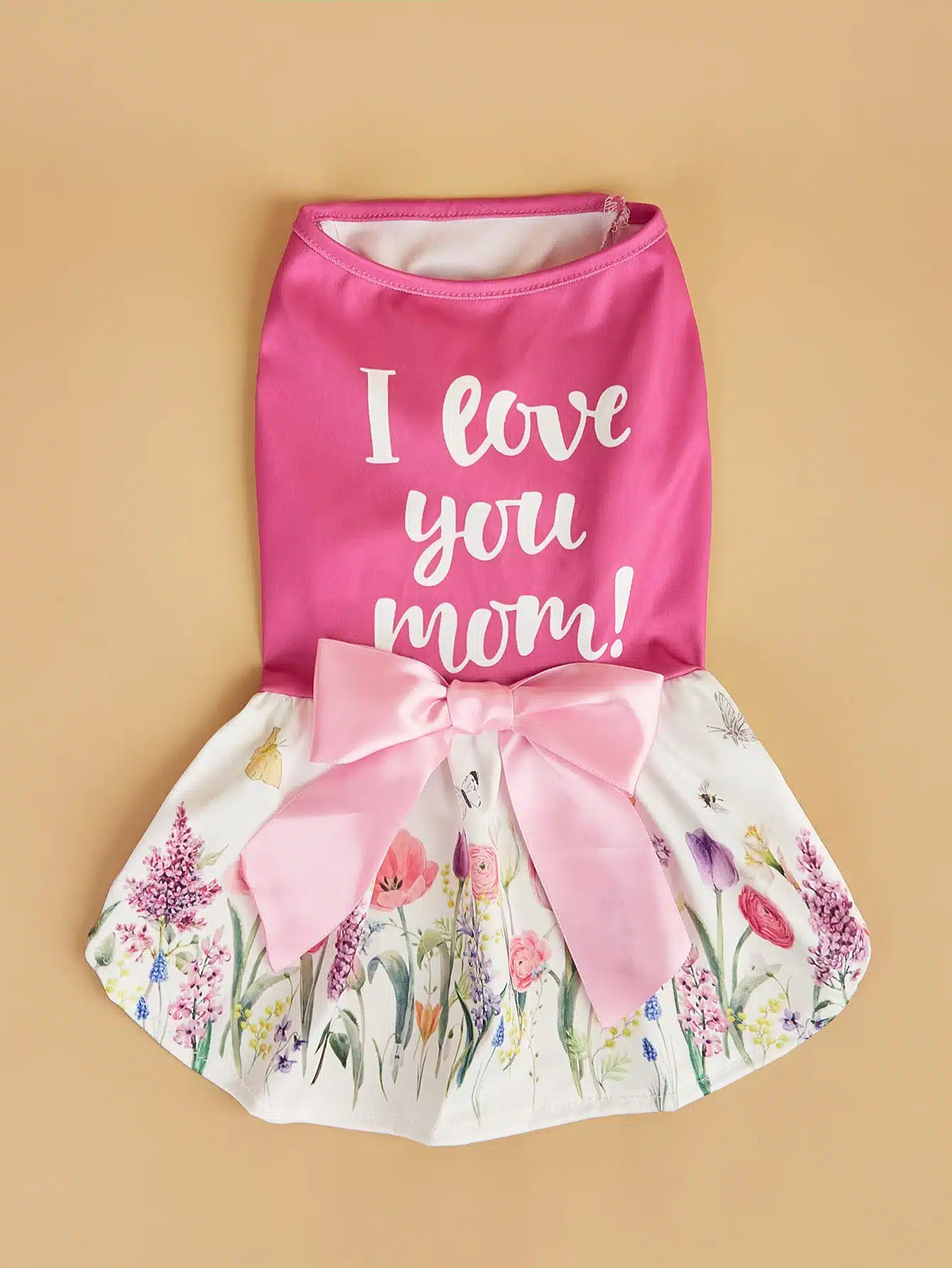 Mother's Day Dog Floral Dress Girl Dog Clothes I Love you mom Pet Apparel Doggie T with Bowknot Cat Clothing Puppy Dresses Doggy 1