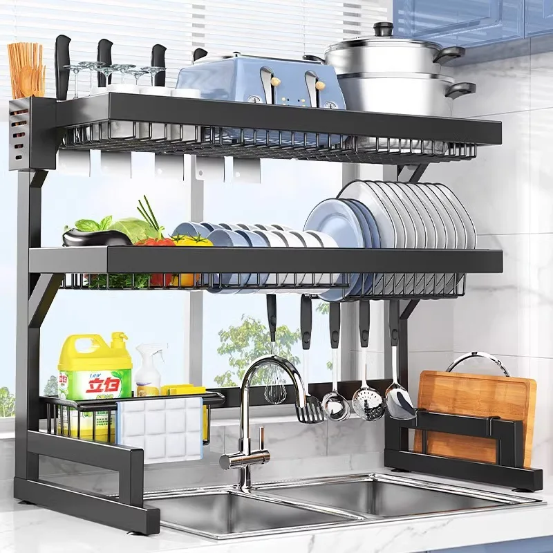 2 Layer Kitchen Sink Dish Drying Rack Over The Sink Utensil Chopsticks Storage Holder Countertop Cutting Board Holder Organizer 1