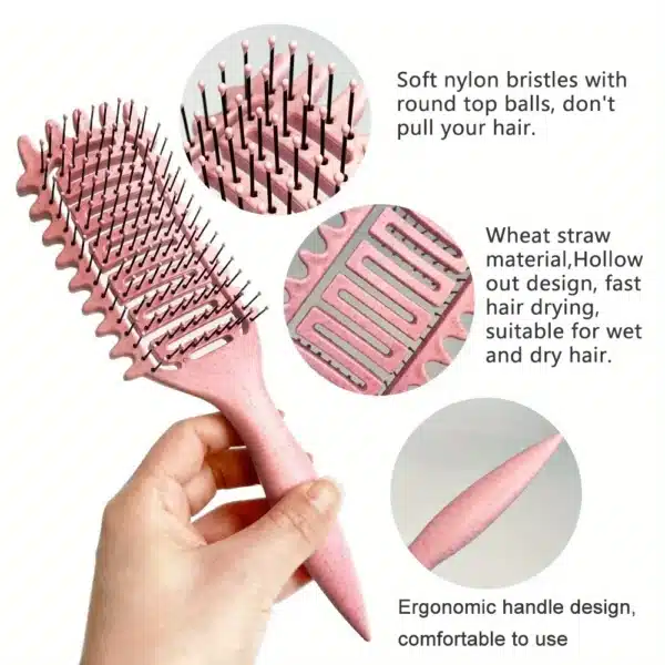 Curl Define Styling Brush Hollow Boar Bristle Detangling Hair Brush Tangled Hair Comb Shaping Defining Curls Styling Tools 4