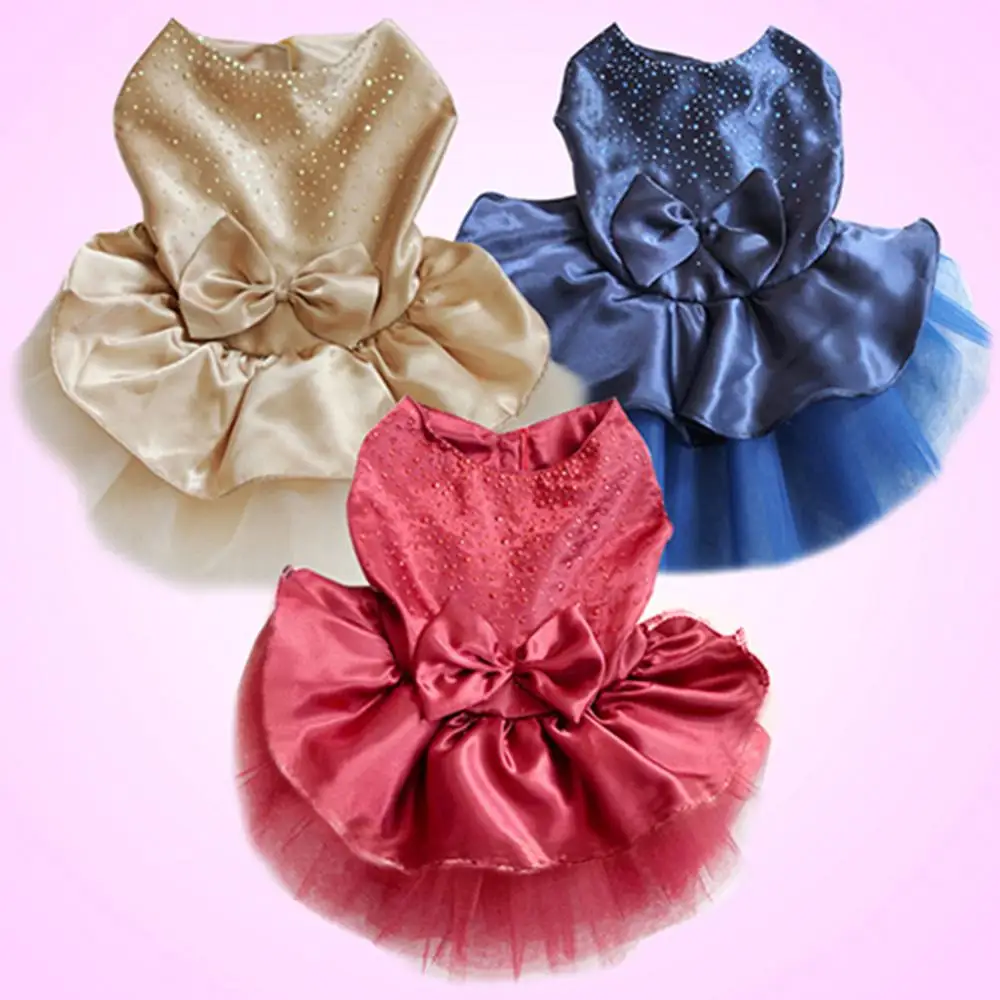 Cute Clothes Apparel Dog Dresses Pet Puppy Bowknot Gauze Skirt Sequin Princess Dog Supplies 1