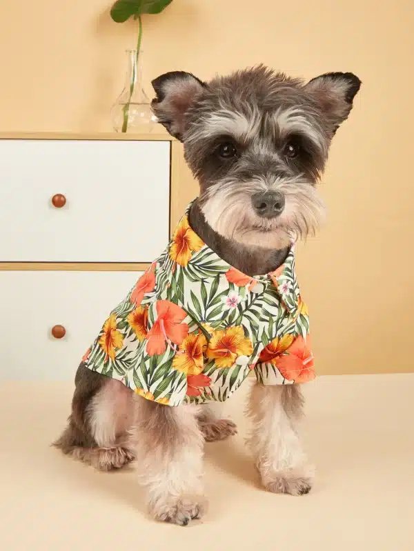 Dog Cloth for Small Dogs Coconut Tree Printed Costume Puppy with  Doggie Plaid Pet Clothes Soft Apparel Attire Hawaii Style 6