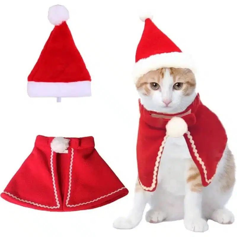 Christmas Cat Cloak Scarf Dog Pet Cosplay Costume Xmas Kitten Plush Santa Hat Funny Birthday Party Mantle Dress Up Apparel 1