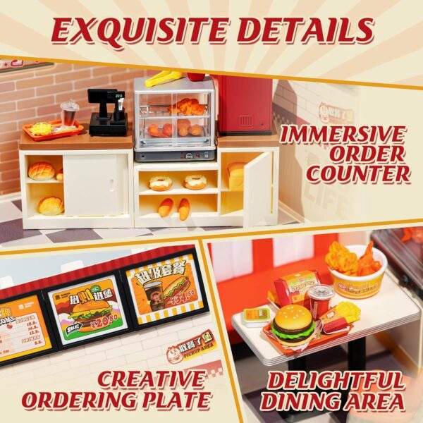 ROBOTIME DIY Miniature Dollhouse Kits Yum Burgers With LED Building Craft DW010 - Image 3