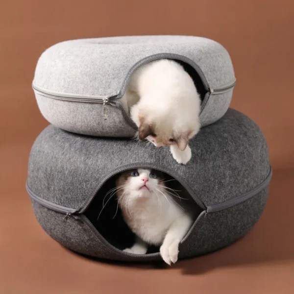 Donut Cat Bed Interactive Tunnel Pet Felt Indoor Toys Cats House Kitten Training Toy Cat Kennel Pets Supplies 2