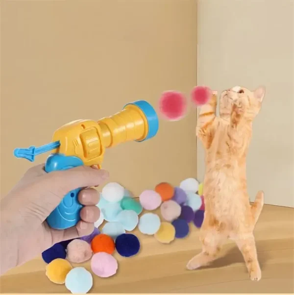 1 Set Cat Plush Toy Gun Plush Launcher Silent Interactive Tool Mini Shooting Gun Games Stretch Plush Ball Toys Pet Supplies 3