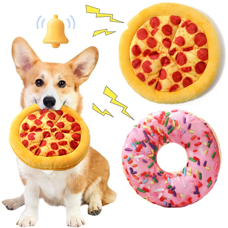 Plush Dog Toy Doughnut Pizza Shape Pet Squeaky Toys for Small Large Dogs Cleaning Teeth Puppy Chew Sound Toy Pet Supplies 1