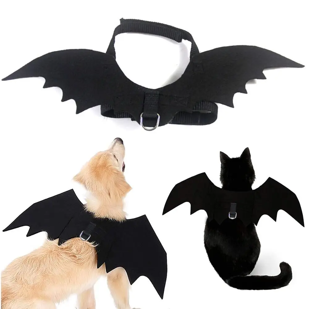 Pet Halloween Bat Wings Dog Cat Costume Party Dress Funny Cool Puppy Kitty Apparel Cosplay Prop with Traction Rope Fixing Hole 1