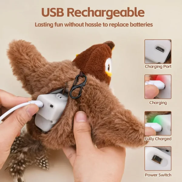 Flying Bird Cat Toy Interactive Cat Toys Rechargeable Chirping Flapping Bird(no Flying) Can Add Catnip Touch Activated Plush Toy 5