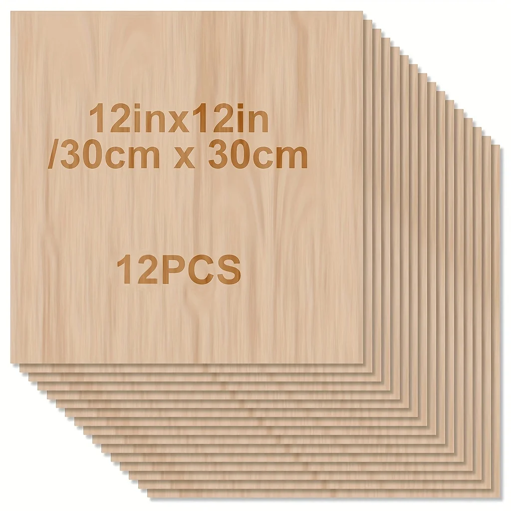 4/8/12/24/48 Craft Wood Board - 12 x 12 x 1/12 Inch - 2mm Thick Board, Smooth Surface, Square Board, Suitable for Laser Cutting 1