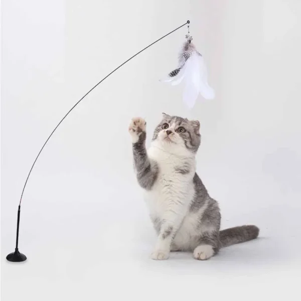 Funny Cat Toy Folorful Fluffy Feather With Bell Sucker Cat Stick Toy Kitten Play Interactive Detachable Teaser Wand Cat Supplies 4