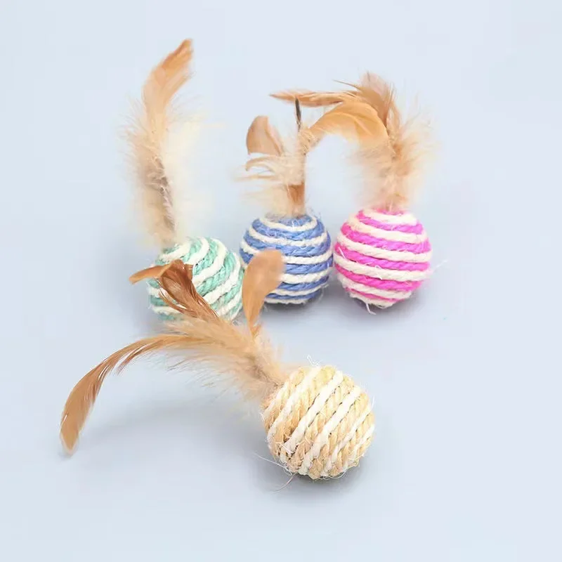 1pc 5pc Cat Toys Interactive Sisal Balls with Feather Small Mouse Toy Cat Supplies Wholesale Random Color 고양이 자동 Wholesale 1