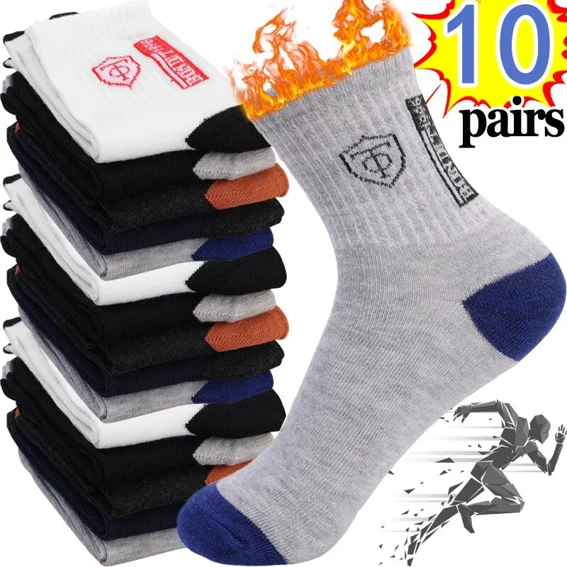 10 Pairs Breathable Cotton Sports Stockings Men Bamboo Fiber Autumn and Winter Men Socks Sweat Absorption Deodorant Business Sox 1